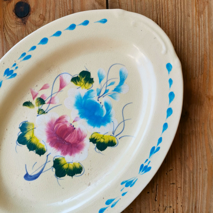 ベトナムヴィンテージ　ソンべ焼き　ライティウ焼き　花柄　楕円皿C