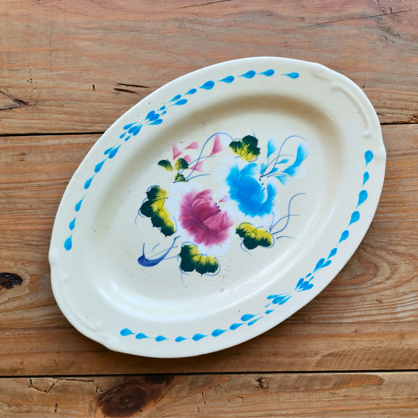 ベトナムヴィンテージ　ソンべ焼き　ライティウ焼き　花柄　楕円皿C