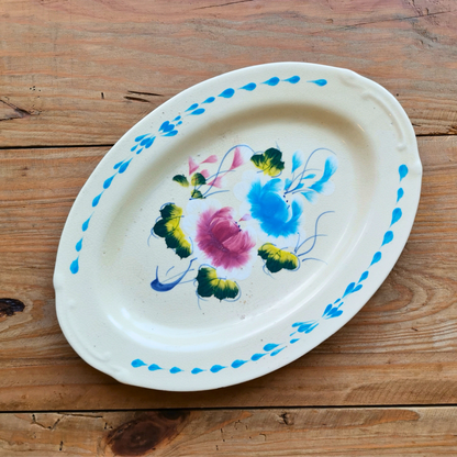 ベトナムヴィンテージ　ソンべ焼き　ライティウ焼き　花柄　楕円皿C