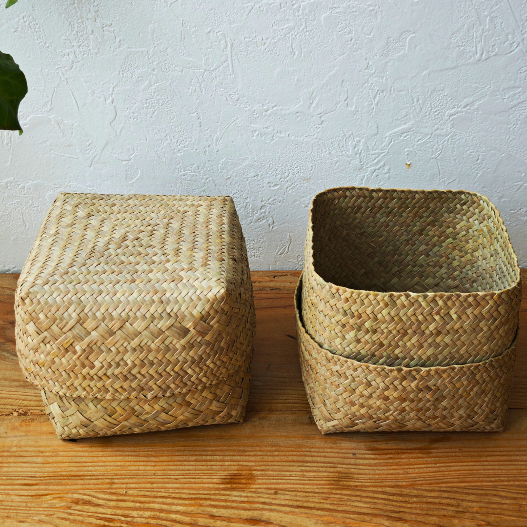 【タイ南部】クラチュー（水草）　｜熟練の職人が編んだ蓋つきかご