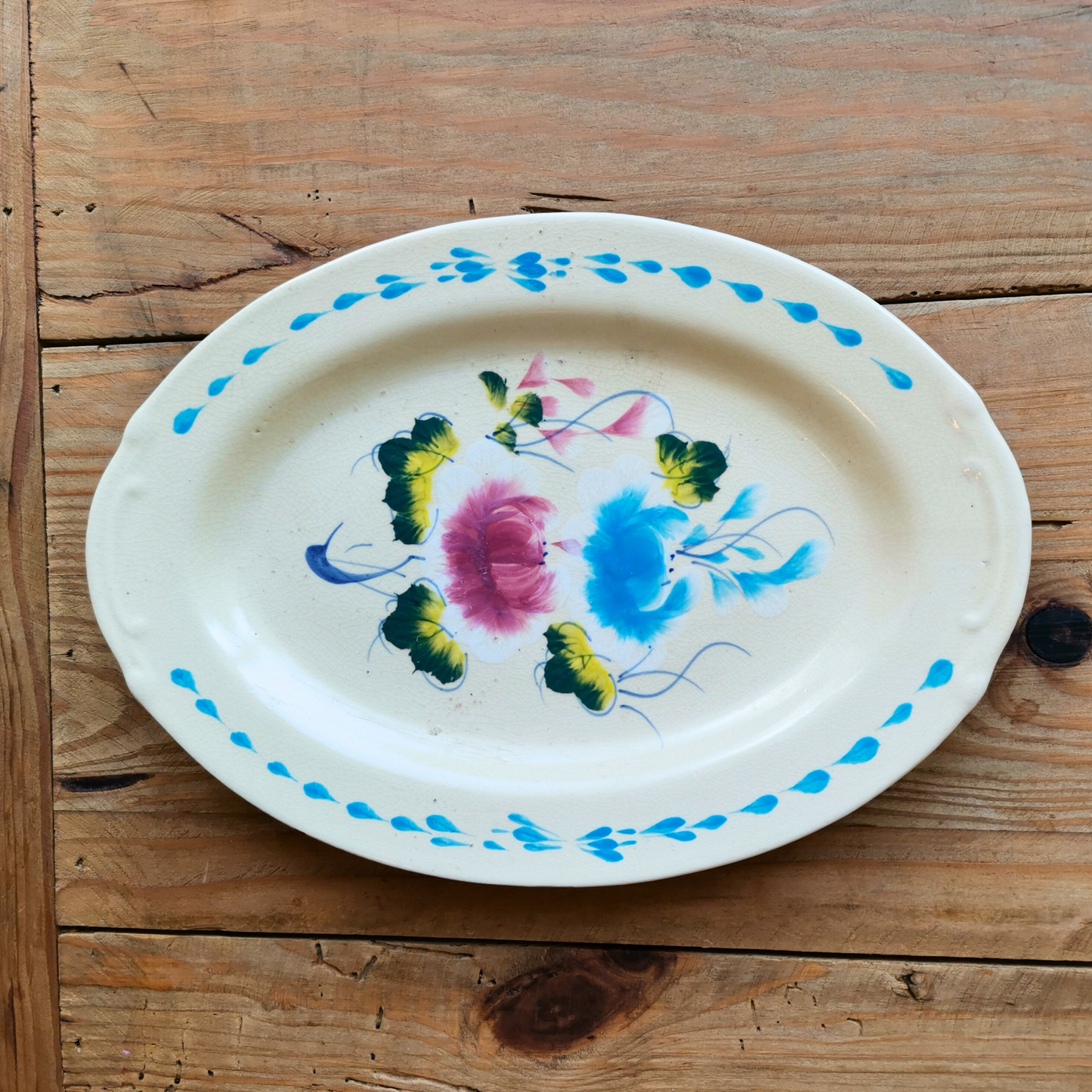 ベトナムヴィンテージ　ソンべ焼き　ライティウ焼き　花柄　楕円皿C