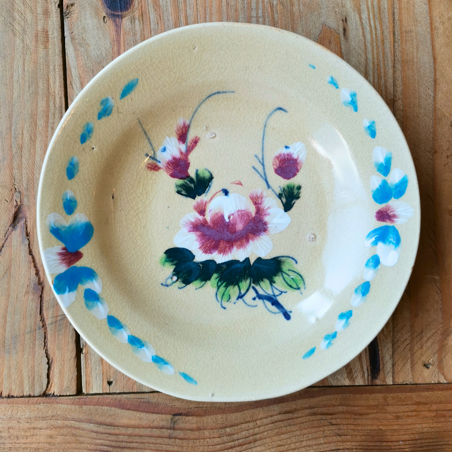 ベトナムヴィンテージ　ソンべ焼き　ライティウ焼き　花柄　中皿A