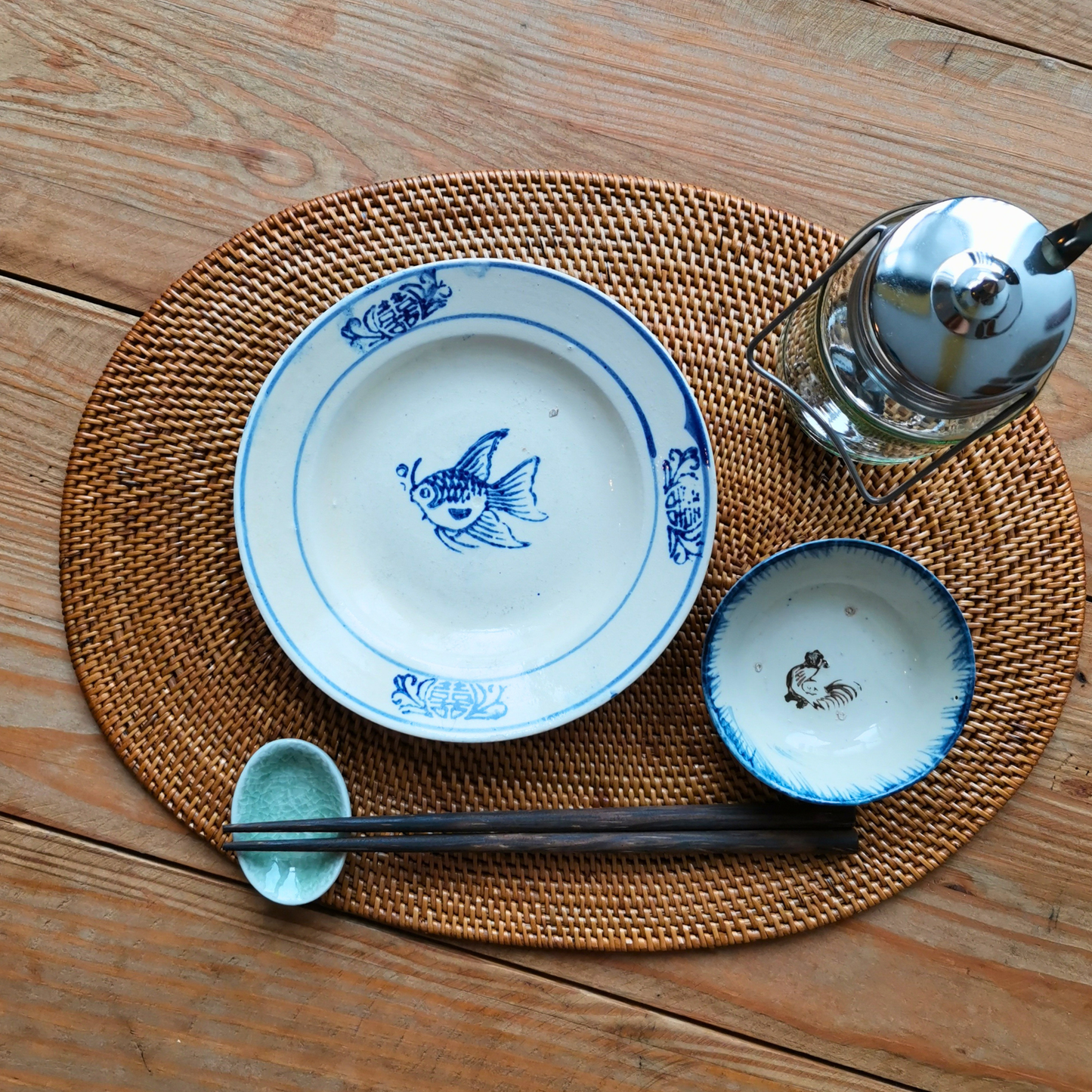 ベトナムヴィンテージ　ソンべ焼き　ライティウ焼き　金魚中皿A