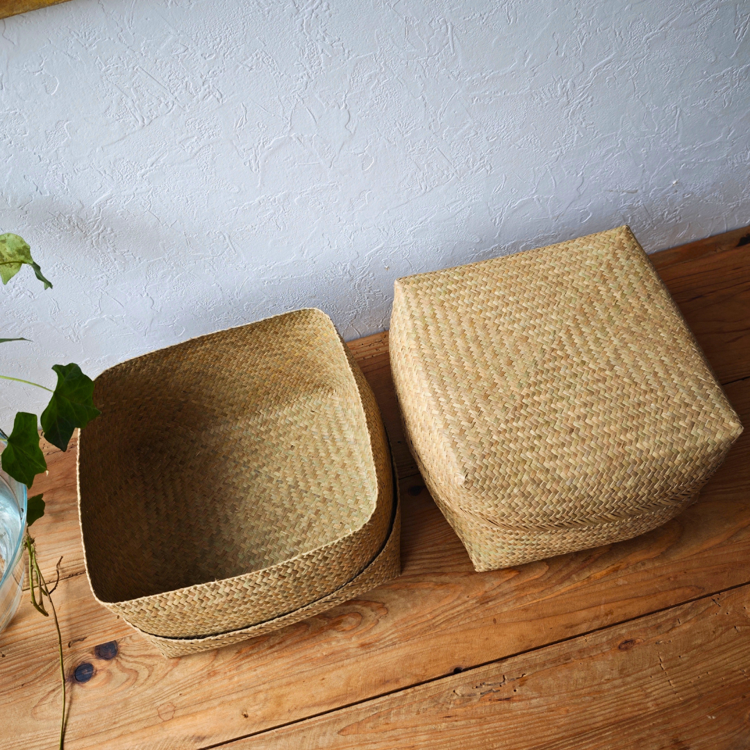 【タイ南部】クラチュー（水草）　｜熟練の職人が編んだ蓋つきかご