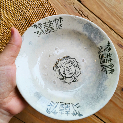 ベトナムヴィンテージ　ソンべ焼き　ライティウ焼き　ニワトリ中皿A