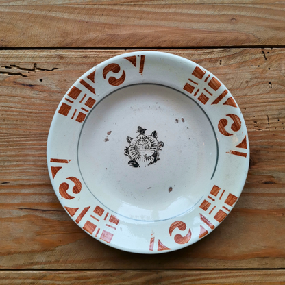 ベトナムヴィンテージ　ソンべ焼き　ライティウ焼き　花柄　茶色中皿A