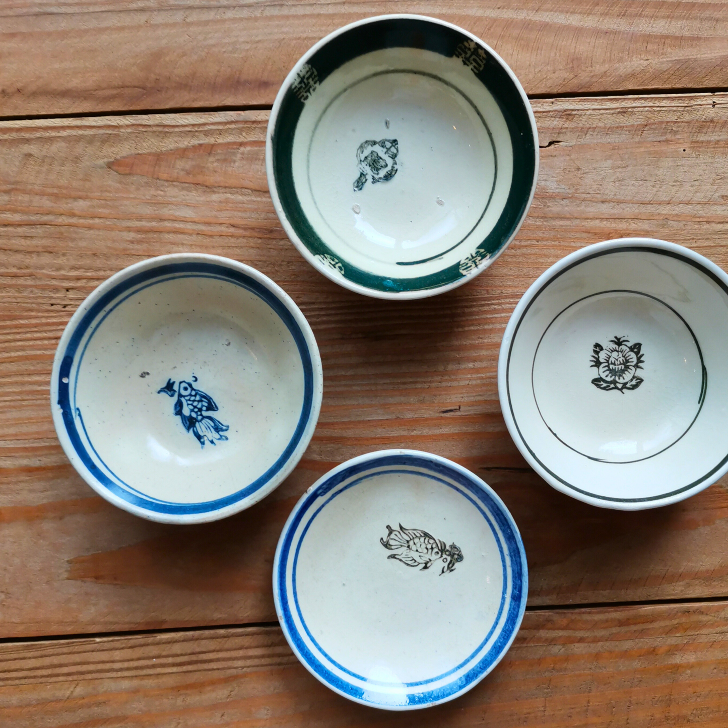 ベトナムヴィンテージ　ソンべ焼き　ライティウ焼き　花柄　グリーン　豆鉢B