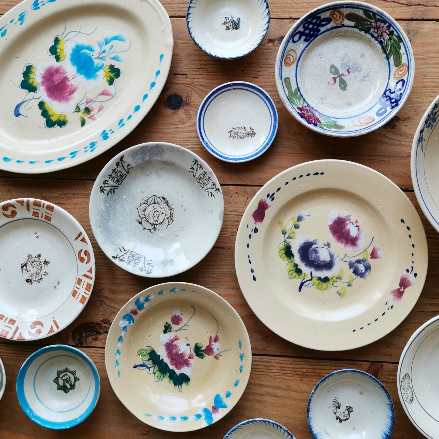 ベトナムヴィンテージ　ソンべ焼き　ライティウ焼き　花柄　グリーン　豆鉢B