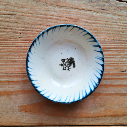 ベトナムヴィンテージ　ソンべ焼き　ライティウ焼き　花柄　ブルー　豆鉢A