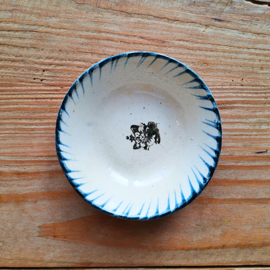 ベトナムヴィンテージ　ソンべ焼き　ライティウ焼き　花柄　ブルー　豆鉢A