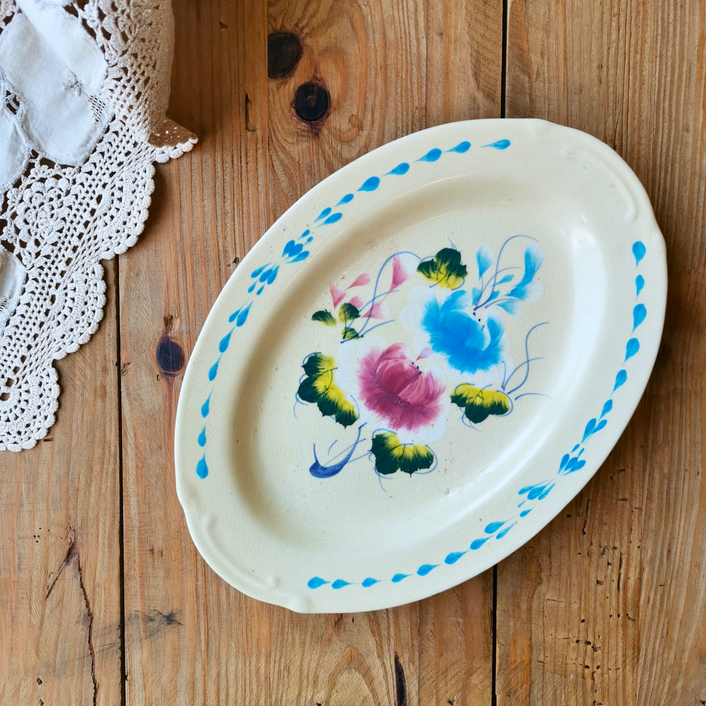 ベトナムヴィンテージ　ソンべ焼き　ライティウ焼き　花柄　楕円皿C